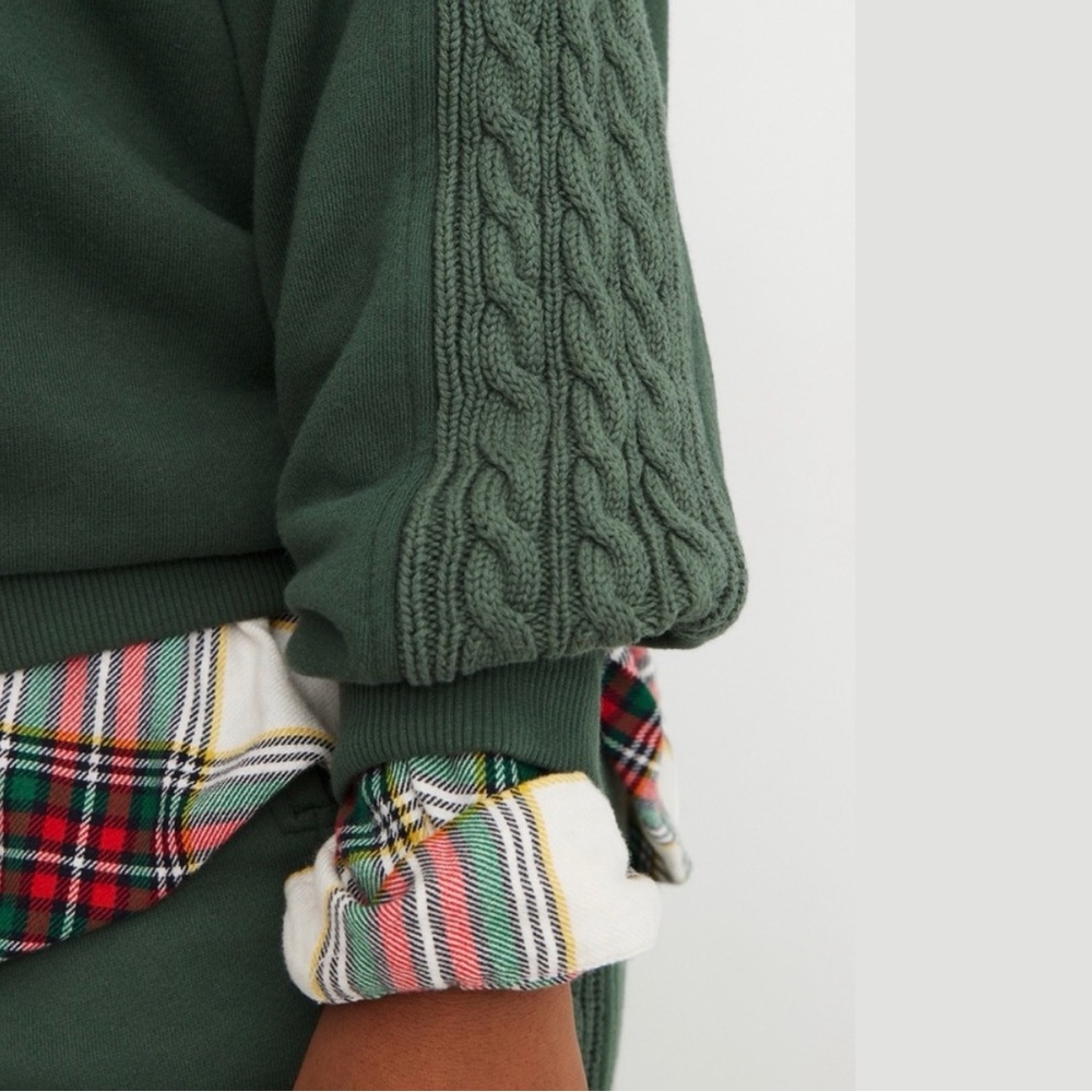 Aerie Everyday Cozy Green Sweatshirt and Sweatpants with Cable Knit Sleeves - Picture 3 of 7